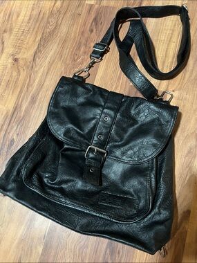 American Eagle Outfitters Black Faux Leather Buckle Crossbody Bag